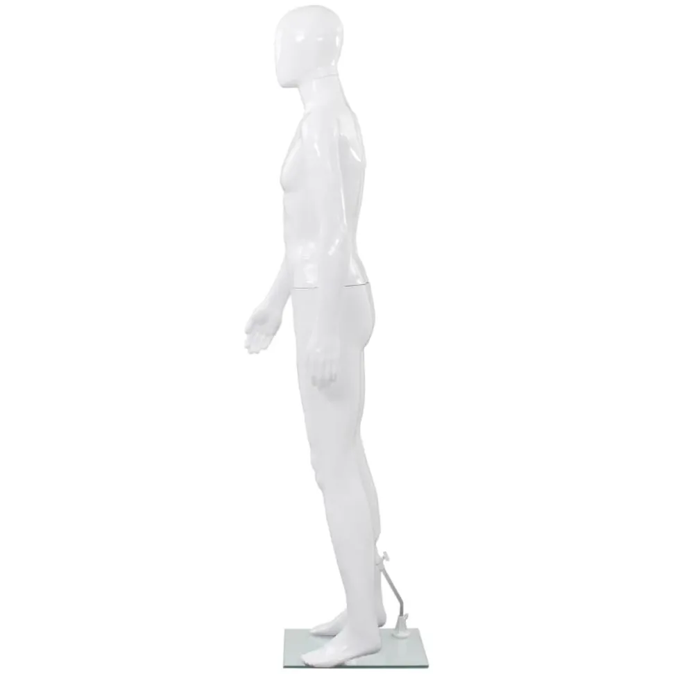 vidaXL Etalagepop mannelijk met glazen voet 175 cm glanzend wit