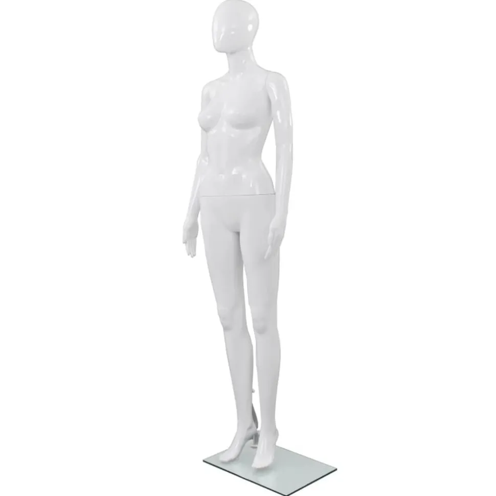 vidaXL Etalagepop vrouwelijk met glazen voet 175 cm glanzend wit