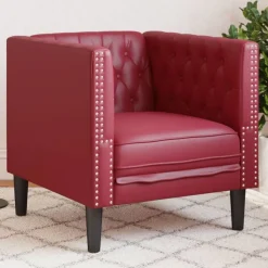 vidaXL Fauteuil Chesterfield-stijl kunstleer wijnrood