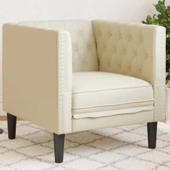 vidaXL Fauteuil Chesterfield-stijl kunstleer crèmekleurig