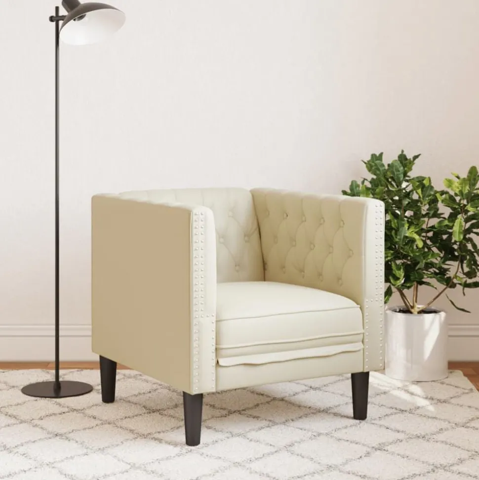 vidaXL Fauteuil Chesterfield-stijl kunstleer crèmekleurig