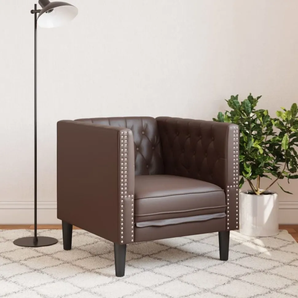 vidaXL Fauteuil Chesterfield-stijl kunstleer bruin