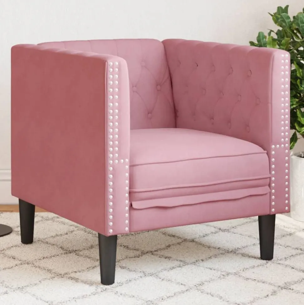 vidaXL Fauteuil Chesterfield-stijl fluweel roze