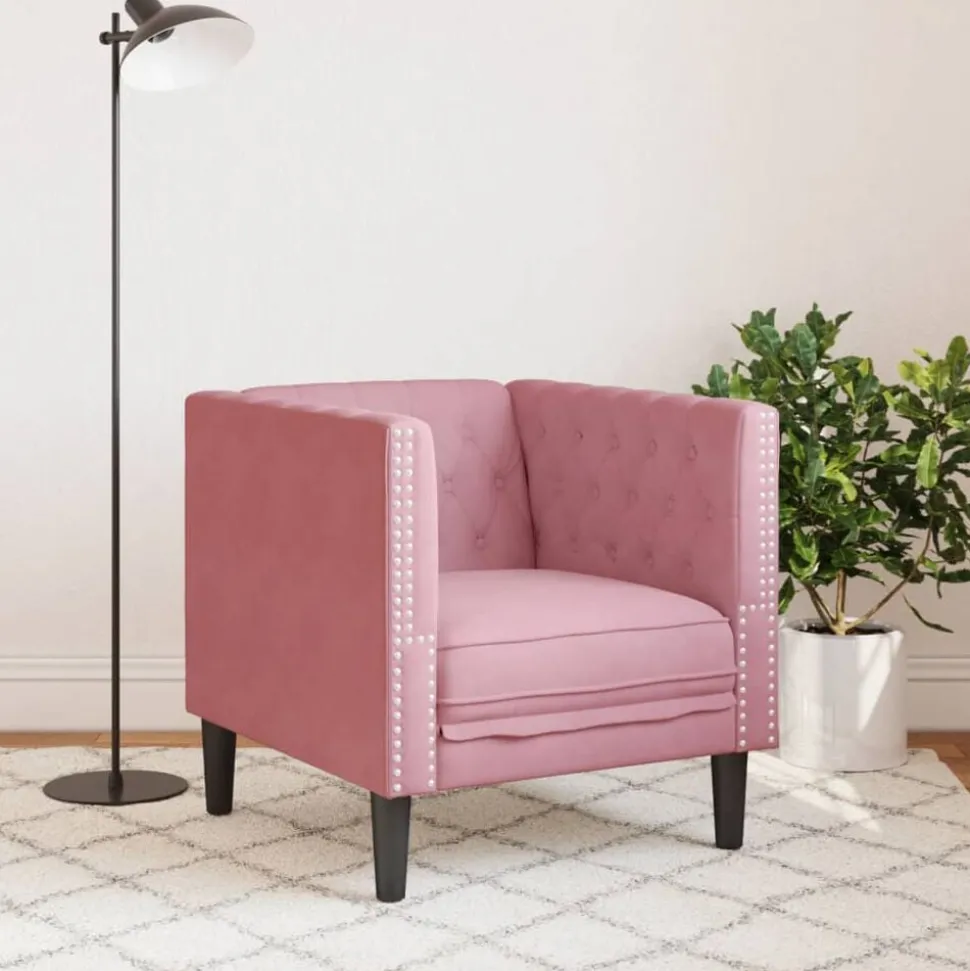 vidaXL Fauteuil Chesterfield-stijl fluweel roze