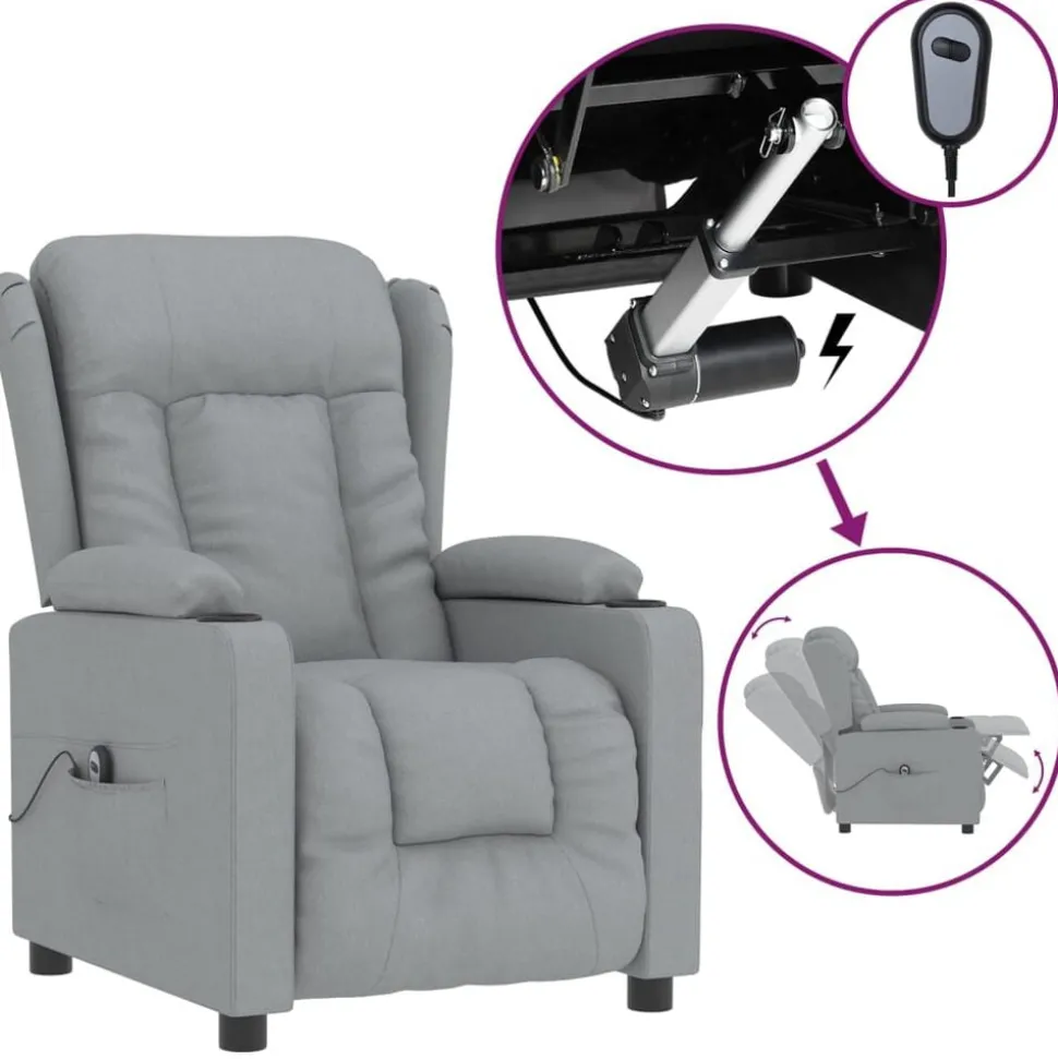 vidaXL Fauteuil elektrisch verstelbaar stof lichtgrijs