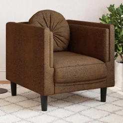 vidaXL Fauteuil met kussen kunstsuède bruin
