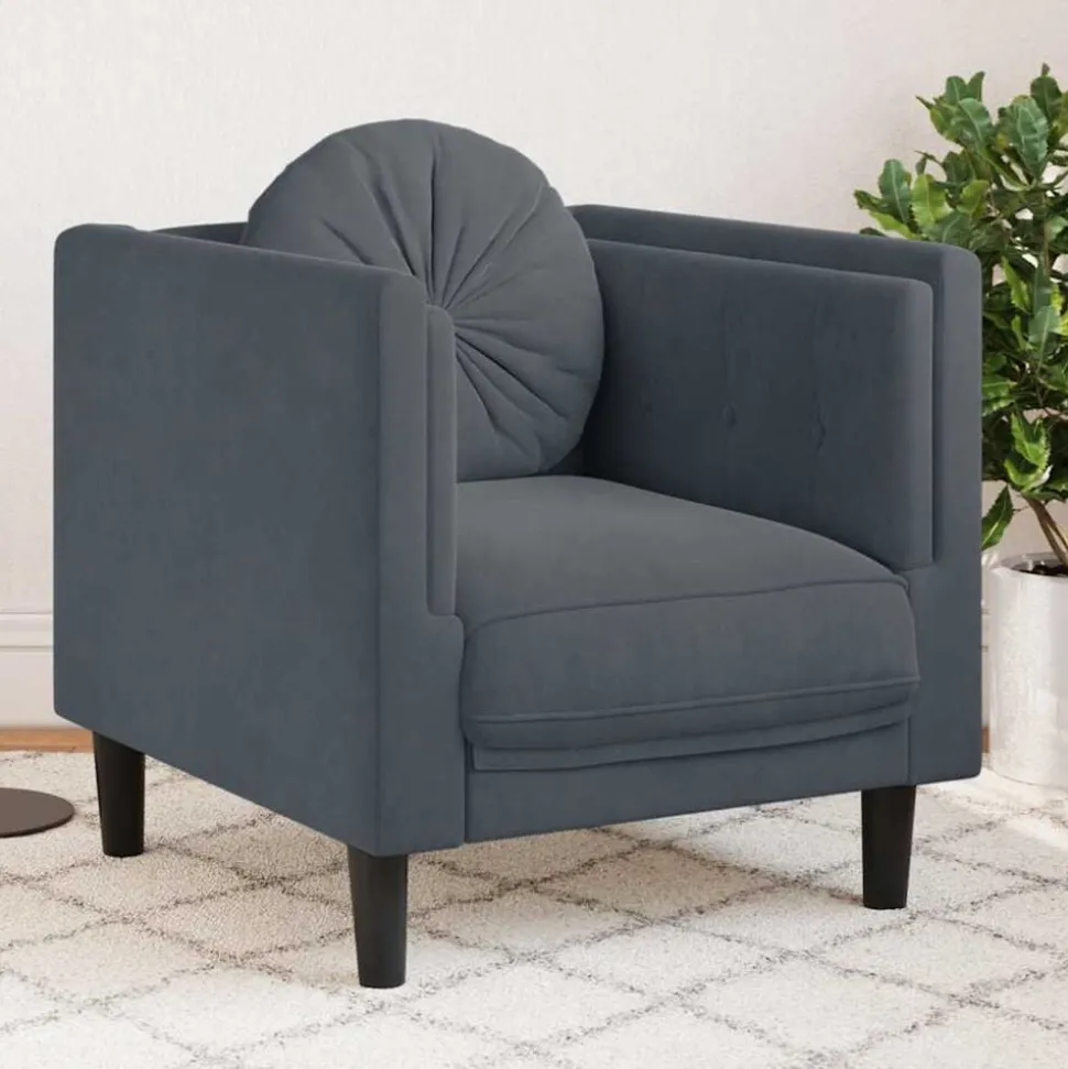 vidaXL Fauteuil met kussens fluweel donkergrijs