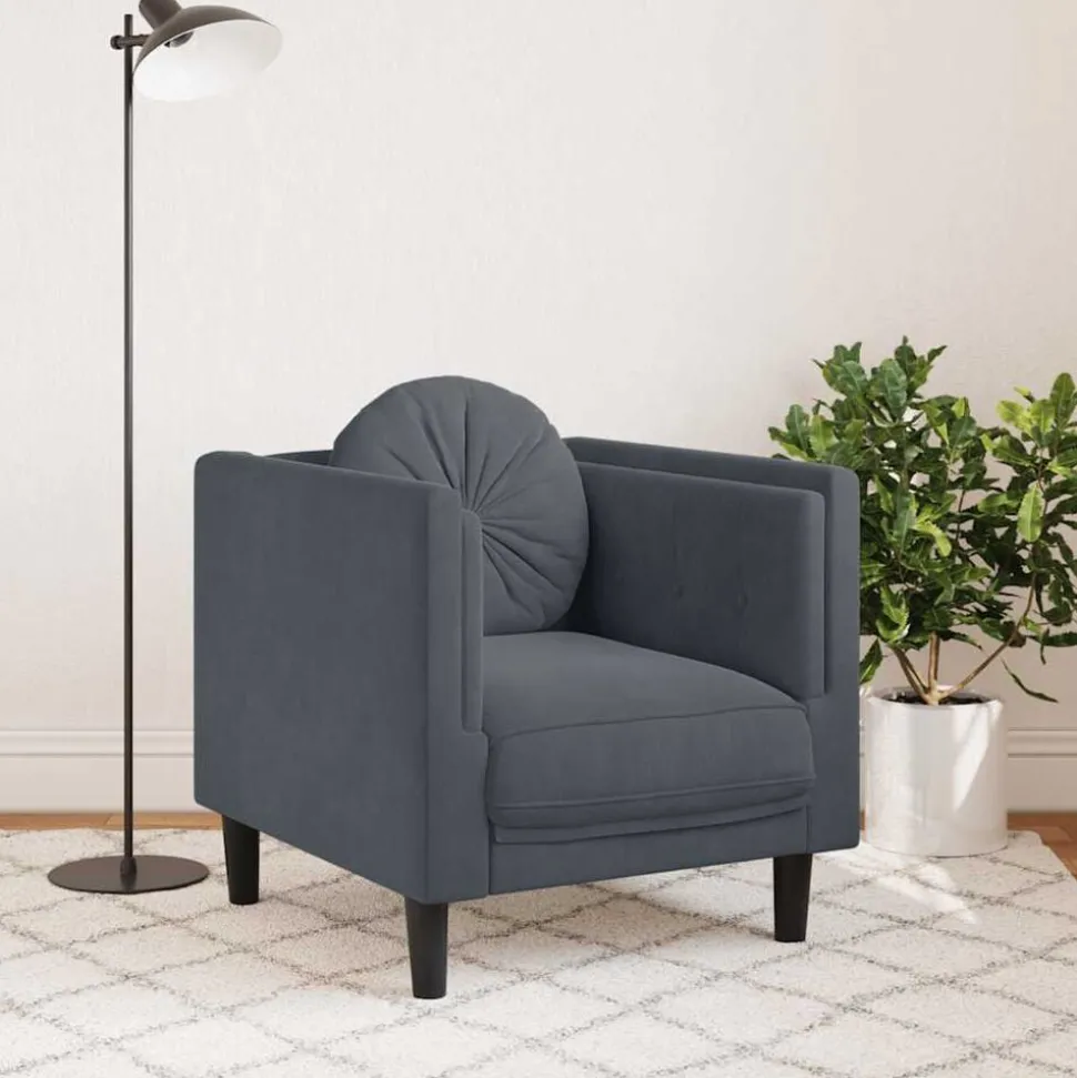 vidaXL Fauteuil met kussens fluweel donkergrijs