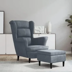 vidaXL Fauteuil met voetenbank fluweel donkergrijs