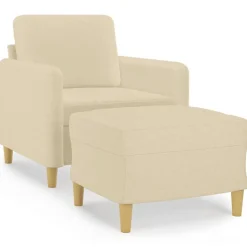 vidaXL Fauteuil met voetenbank 60 cm stof crèmekleurig