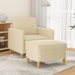 vidaXL Fauteuil met voetenbank 60 cm stof crèmekleurig