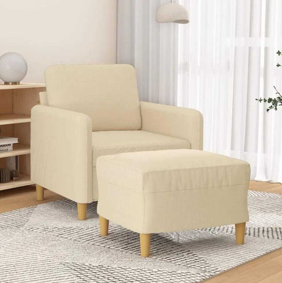 vidaXL Fauteuil met voetenbank 60 cm stof crèmekleurig
