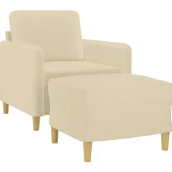 vidaXL Fauteuil met voetenbank 60 cm stof crèmekleurig