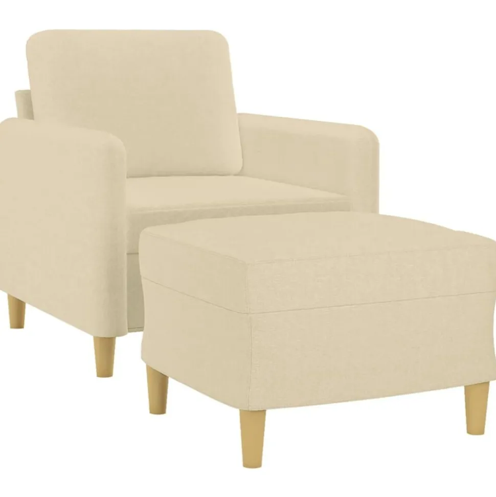 vidaXL Fauteuil met voetenbank 60 cm stof crèmekleurig