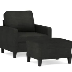 vidaXL Fauteuil met voetenbank 60 cm stof zwart