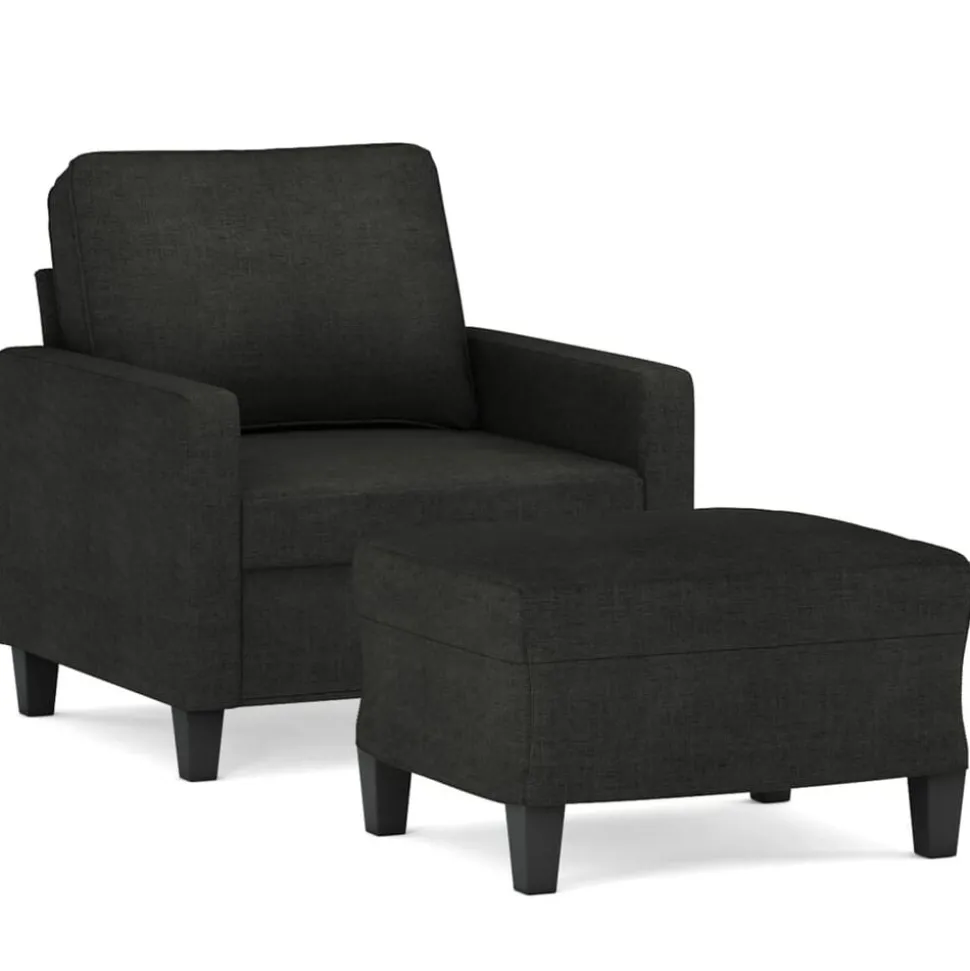 vidaXL Fauteuil met voetenbank 60 cm stof zwart