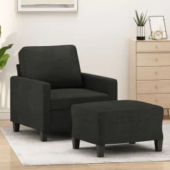 vidaXL Fauteuil met voetenbank 60 cm stof zwart