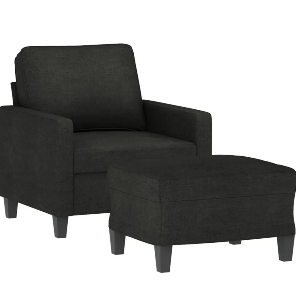 vidaXL Fauteuil met voetenbank 60 cm stof zwart