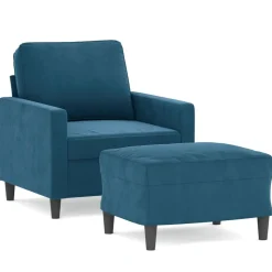 vidaXL Fauteuil met voetenbank 60 cm fluweel blauw