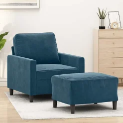 vidaXL Fauteuil met voetenbank 60 cm fluweel blauw