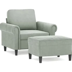 vidaXL Fauteuil met voetenbank 60 cm fluweel crèmekleurig