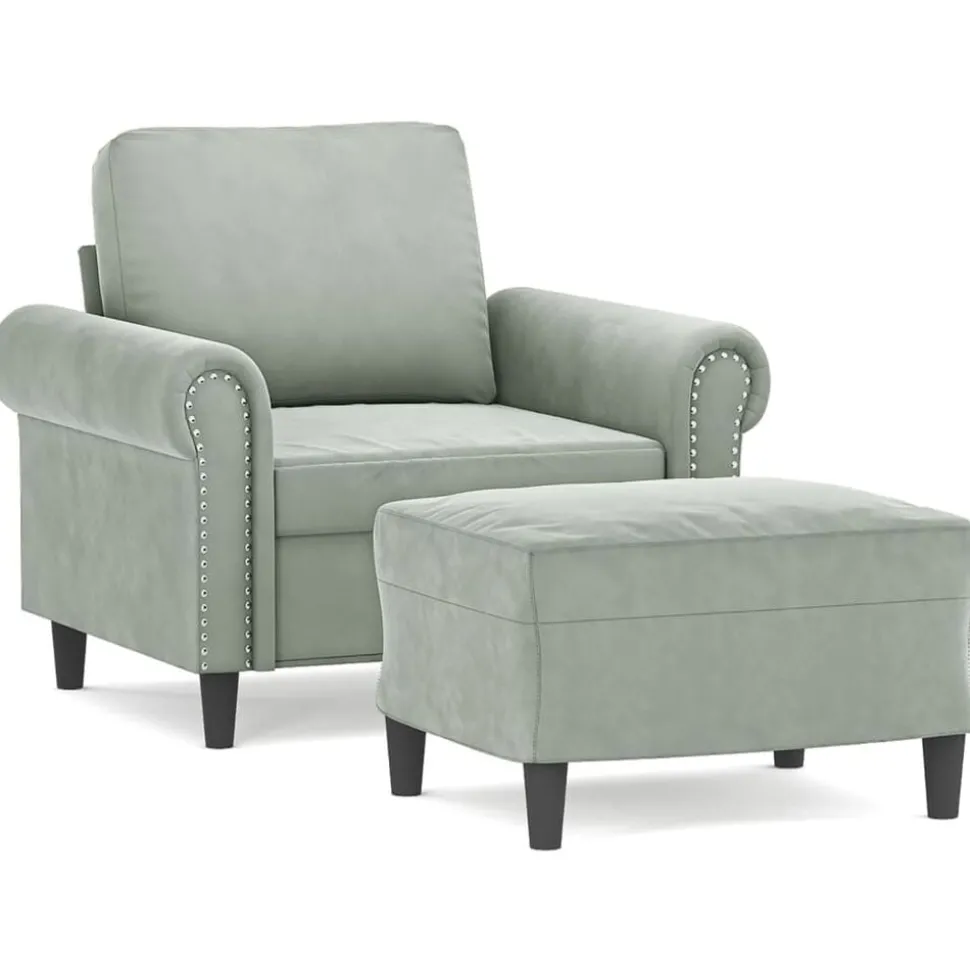 vidaXL Fauteuil met voetenbank 60 cm fluweel crèmekleurig