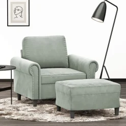vidaXL Fauteuil met voetenbank 60 cm fluweel crèmekleurig