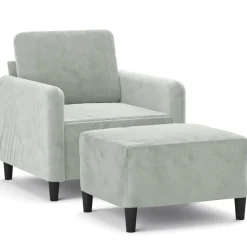 vidaXL Fauteuil met voetenbank 60 cm fluweel lichtgrijs