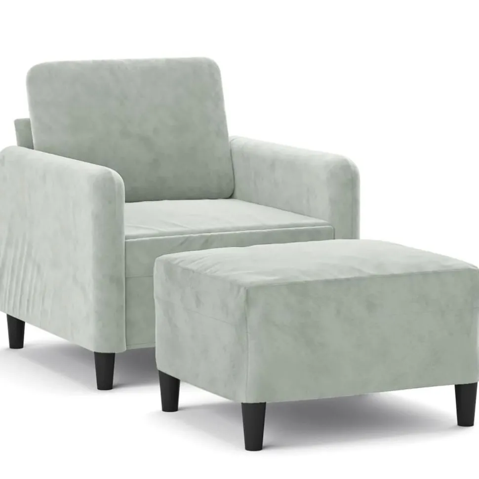 vidaXL Fauteuil met voetenbank 60 cm fluweel lichtgrijs
