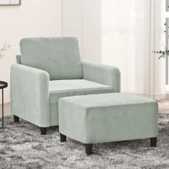 vidaXL Fauteuil met voetenbank 60 cm fluweel lichtgrijs
