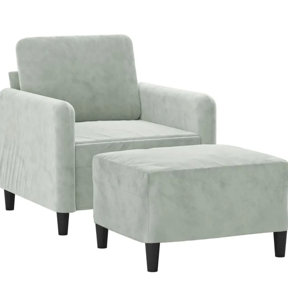 vidaXL Fauteuil met voetenbank 60 cm fluweel lichtgrijs