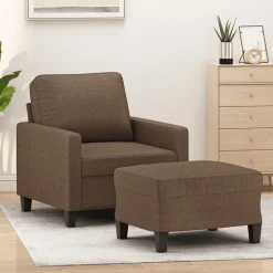 vidaXL Fauteuil met voetenbank 60 cm stof bruin