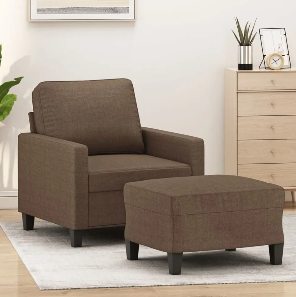 vidaXL Fauteuil met voetenbank 60 cm stof bruin
