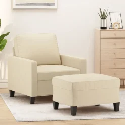 vidaXL Fauteuil met voetenbank 60 cm stof crèmekleurig