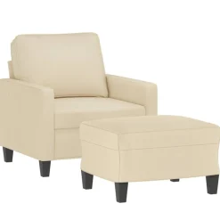 vidaXL Fauteuil met voetenbank 60 cm stof crèmekleurig