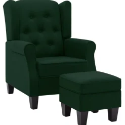 vidaXL Fauteuil met voetenbankje stof donkergroen