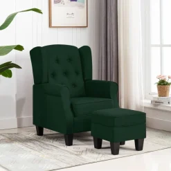vidaXL Fauteuil met voetenbankje stof donkergroen
