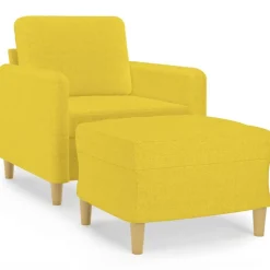 vidaXL Fauteuil met voetenbank 60 cm stof lichtgeel