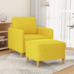 vidaXL Fauteuil met voetenbank 60 cm stof lichtgeel