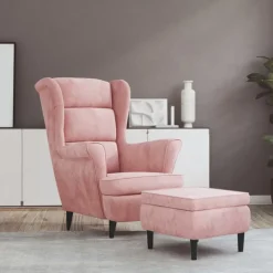 vidaXL Fauteuil met voetenbank fluweel roze