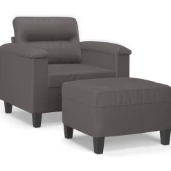 vidaXL Fauteuil met voetenbank 60 cm kunstleer grijs