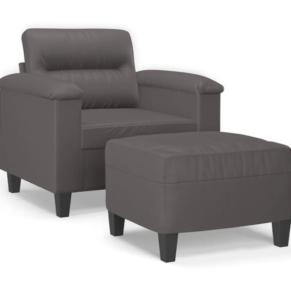 vidaXL Fauteuil met voetenbank 60 cm kunstleer grijs