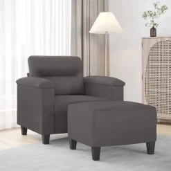 vidaXL Fauteuil met voetenbank 60 cm kunstleer grijs