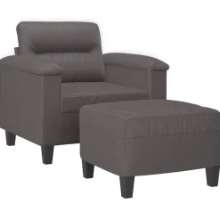 vidaXL Fauteuil met voetenbank 60 cm kunstleer grijs
