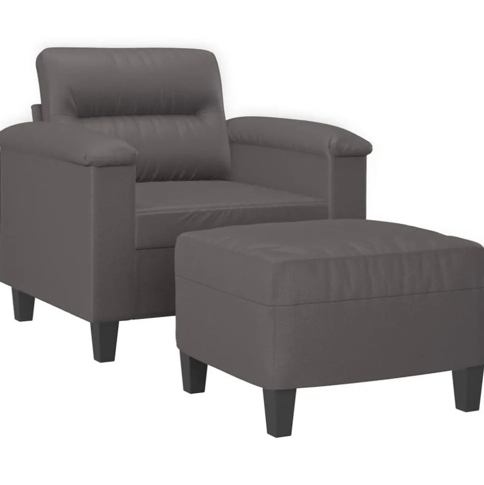 vidaXL Fauteuil met voetenbank 60 cm kunstleer grijs