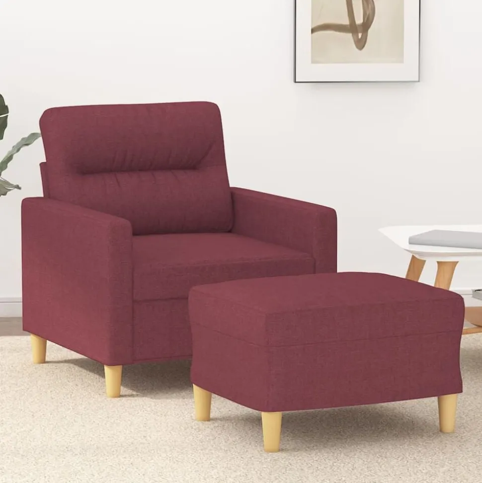 vidaXL Fauteuil met voetenbank 60 cm stof wijnrood