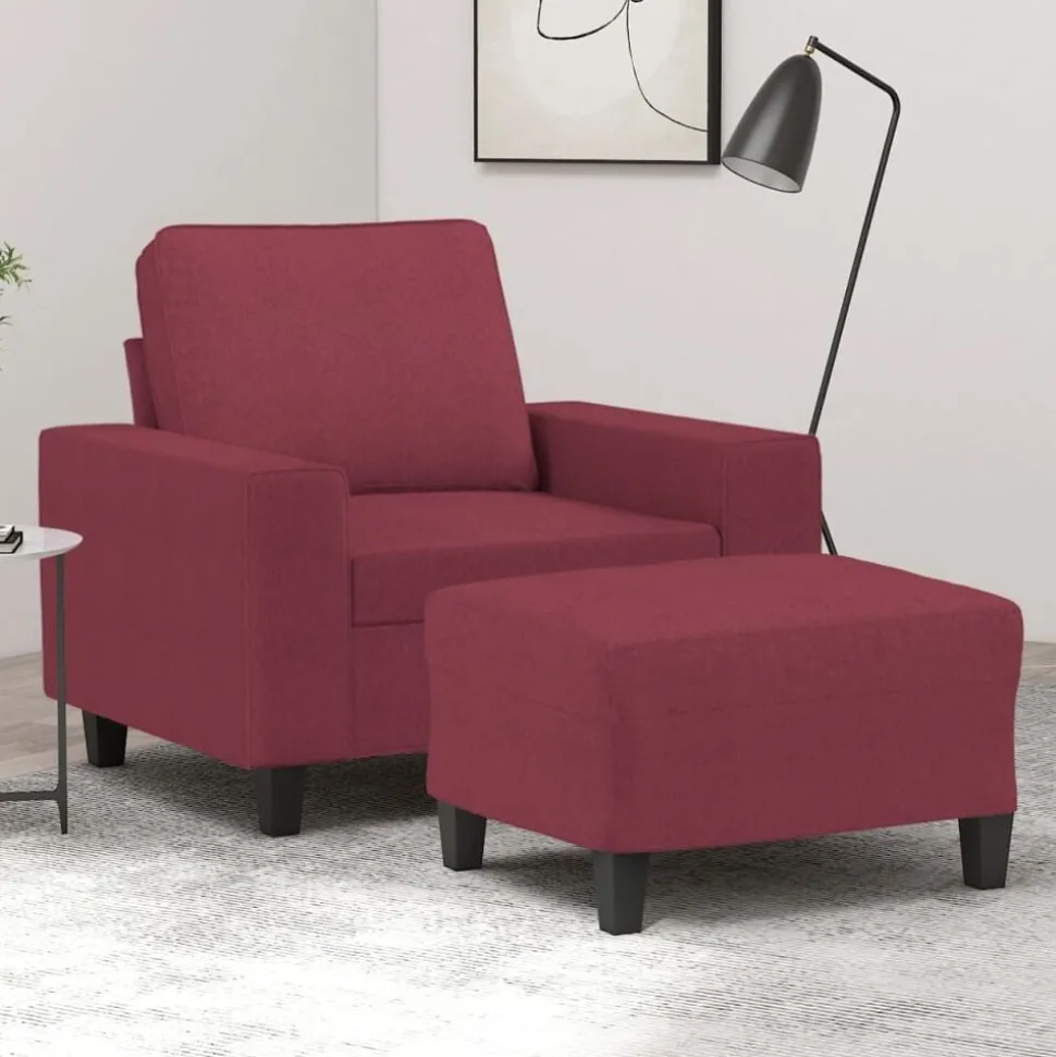 vidaXL Fauteuil met voetenbank 60 cm stof wijnrood