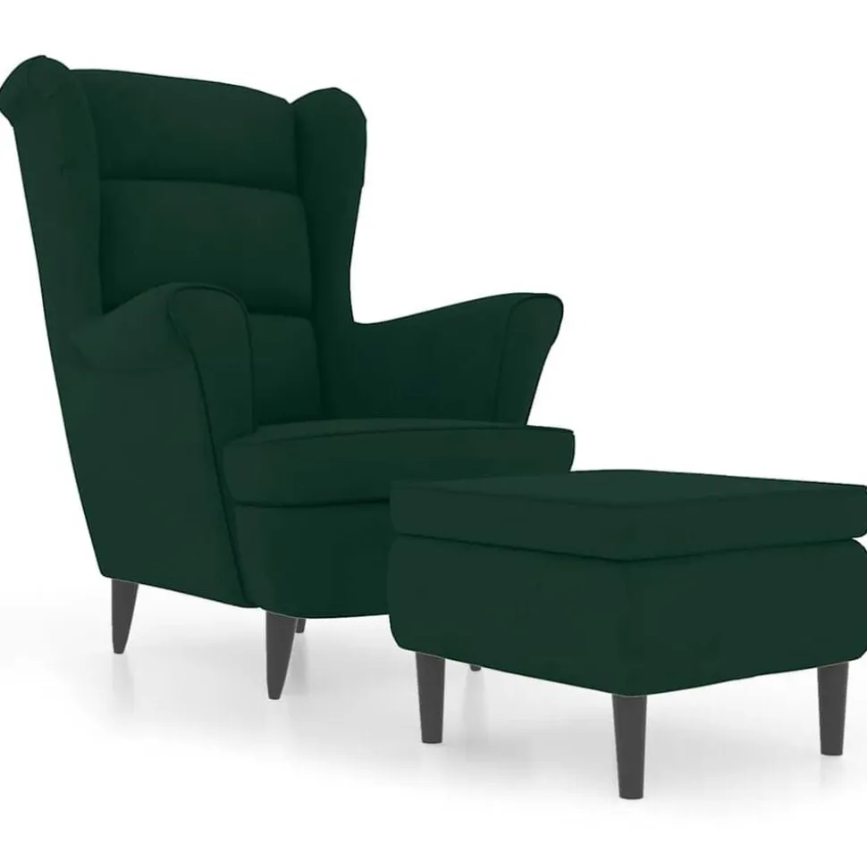 vidaXL Fauteuil met voetenbank fluweel donkergroen
