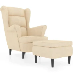 vidaXL Fauteuil met voetenbank fluweel crèmekleurig