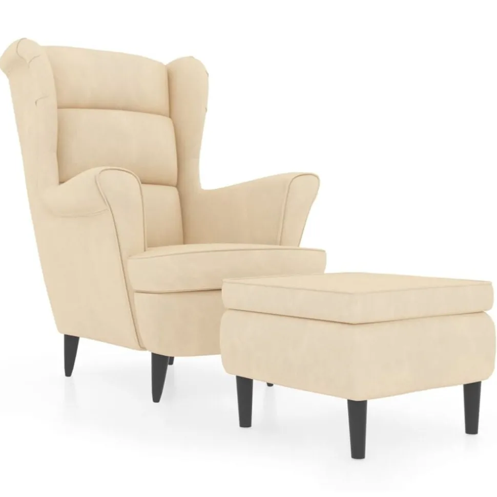 vidaXL Fauteuil met voetenbank fluweel crèmekleurig